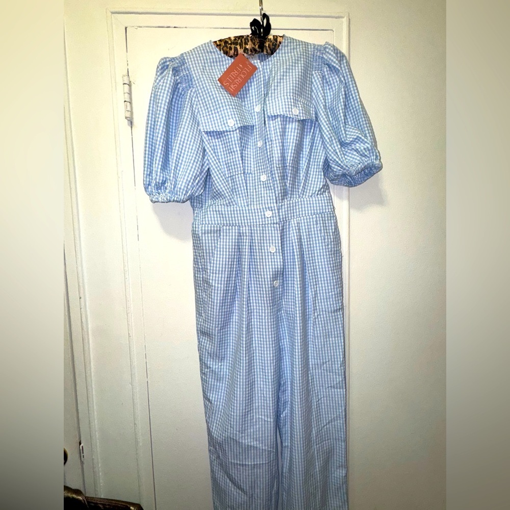 NWT Mable Blue Gingham Jumpsuit with Cinched Waist Small fits US 6/8